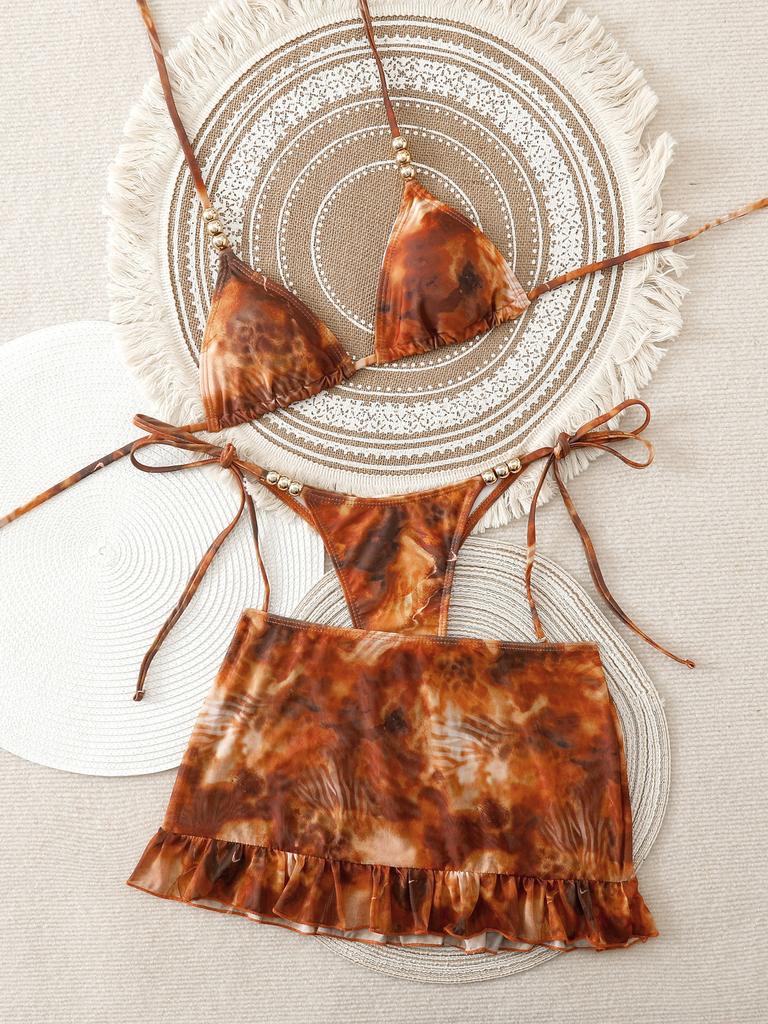 3 Pieces Bikinis Sexy Women Swimsuit Female Thong Print Swimwear Bikini Set Swimming Suit Beachwear Biquini Bathing Suit