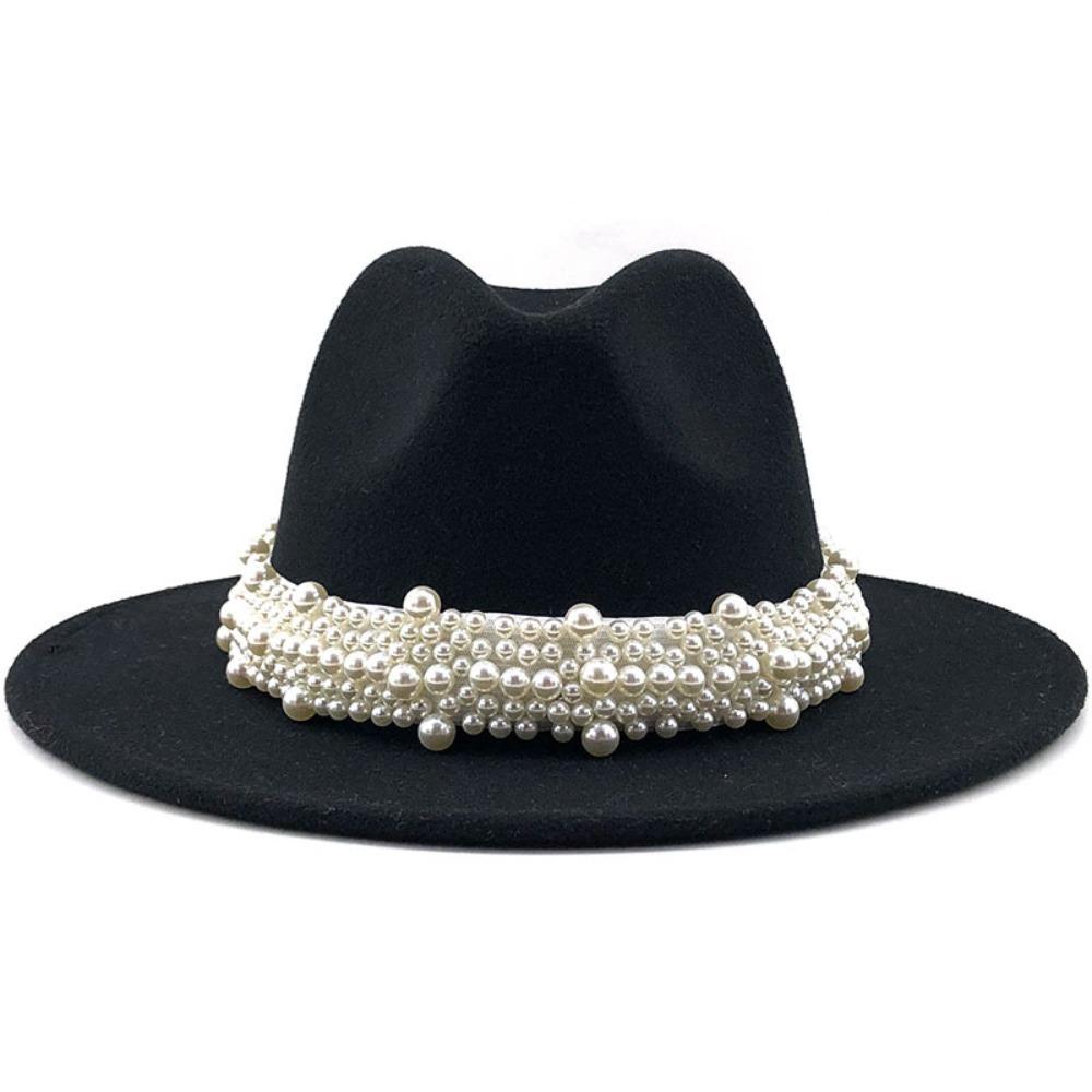 Felted Dress Hat Pearl-embellished Panama Hat Retro Bowler Hat