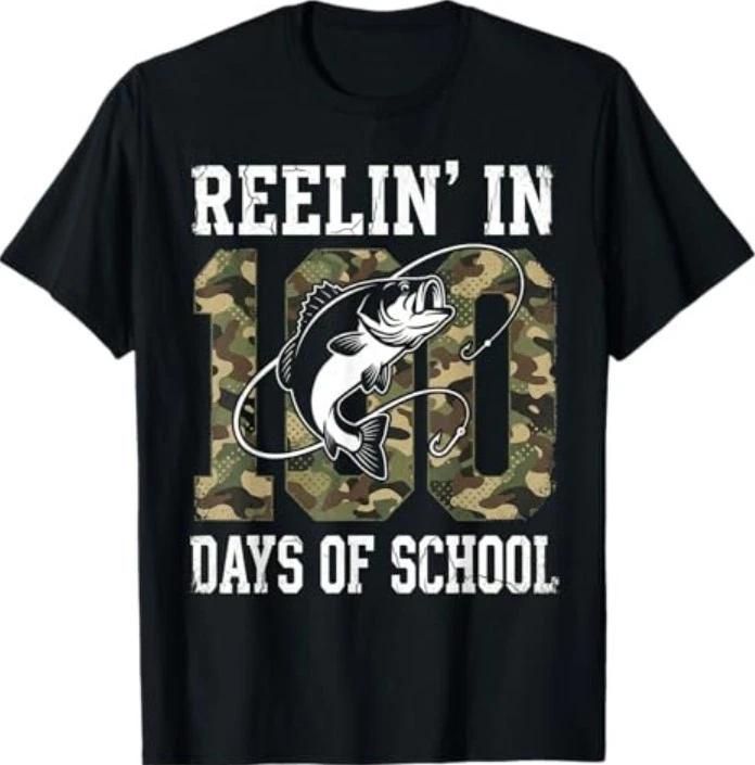 

Reelin in 100 Days of School Bass Camo Fishing Lover T-Shirt 2XL