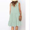 Women's Summer Fashion Casual Dot Print  O-neck Sleeveless Loose Ruffle Stitching A-line Dress