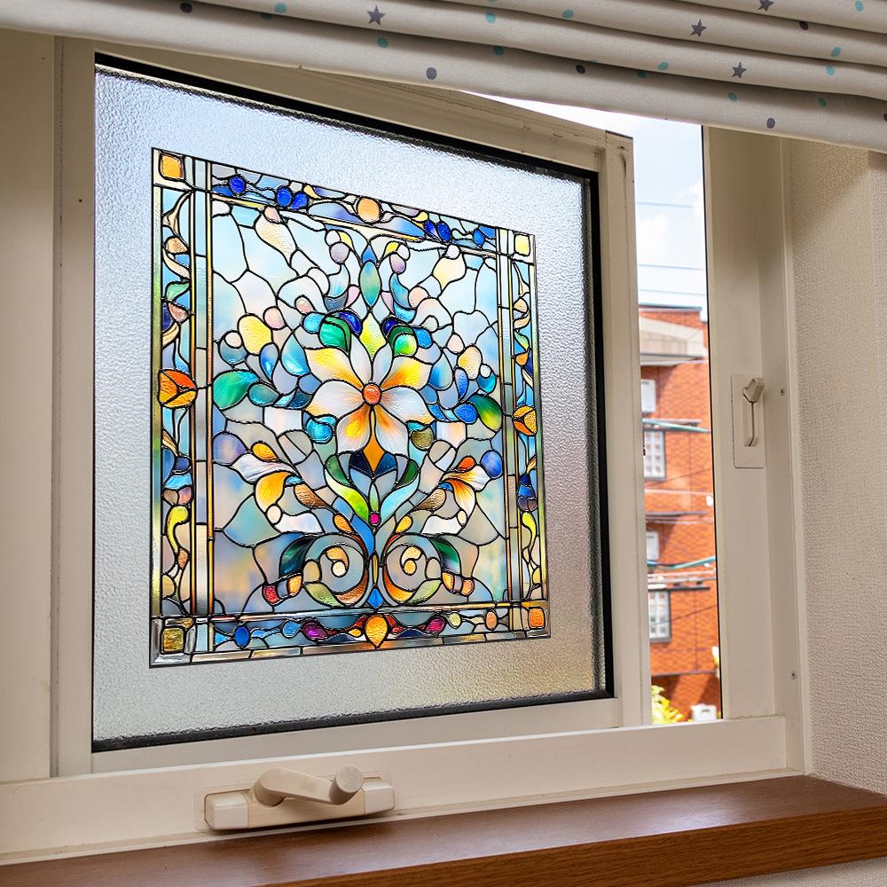 Double-sided Colored Retro-patterned Balcony Glass Window Beautification and Decoration Electrostatic Window Stickers