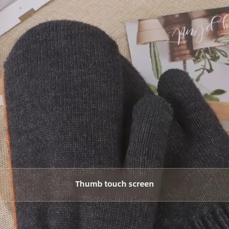 Warme Winterhandschuhe aus Samt und Baumwolle für Herren zum Radfahren. Winddichter, verdickter Wollstrick. Koreanische Art. Tasche inklusive.