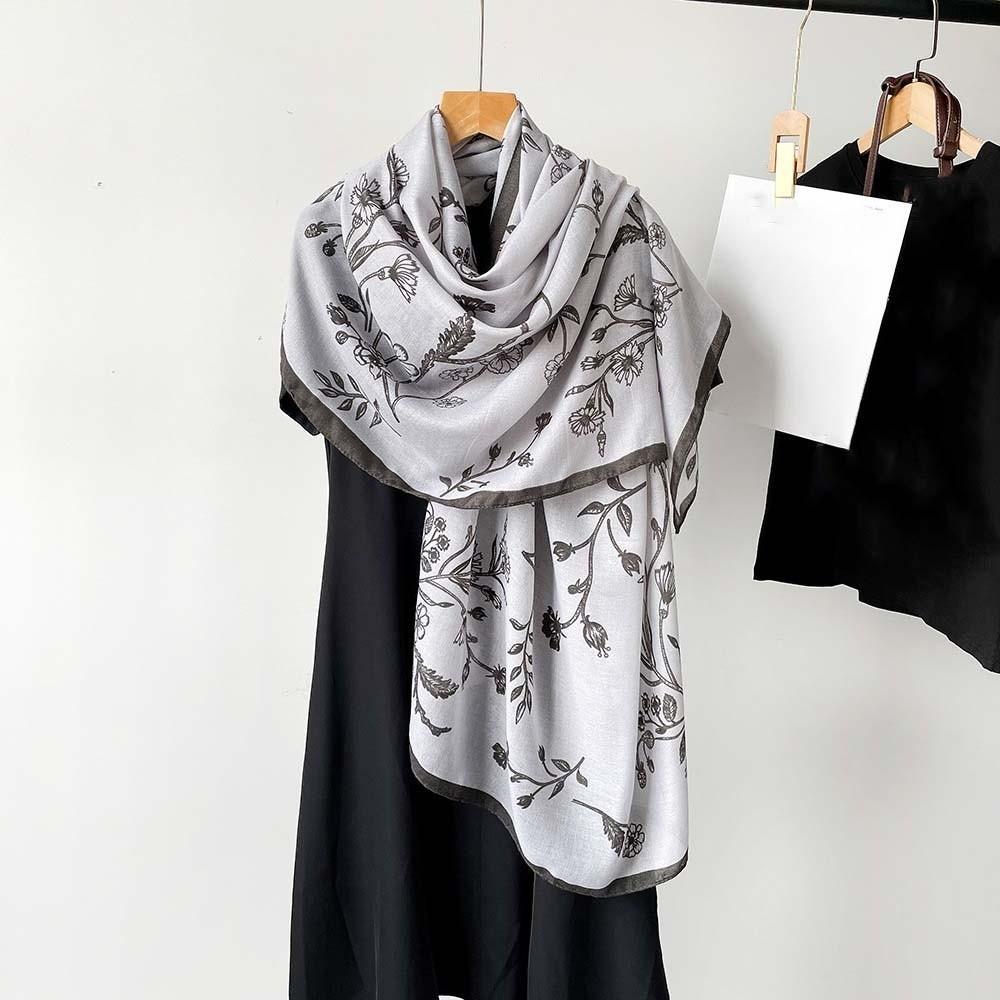 Bird Patterned Women Floral Scarf Breathable Sunscreen Headscarf Thin Large Shawl  Girls