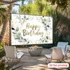2D Eucalyptus Gold Birthday Backdrop, Elegant Birthday Party Photography Background