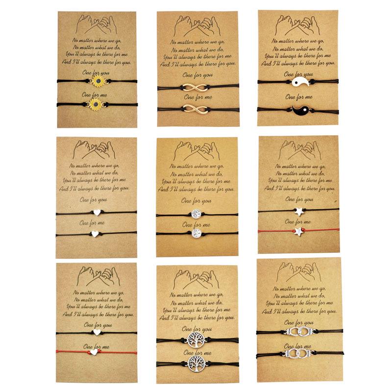 New Sun and Moon Wax Thread Woven Couple Bracelets - European & American Style Alloy Design