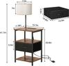 Tall Nightstand with LED Lights, 3 Color Temperatures, Charging Station, Adjustable Fabric Drawer – Bedroom End Table