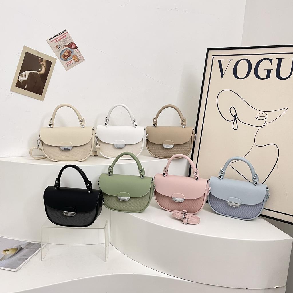 Spring New Niche Fashion Contrasting Color Saddle Bag Portable Shoulder Crossbody Trendy Women's Bag
