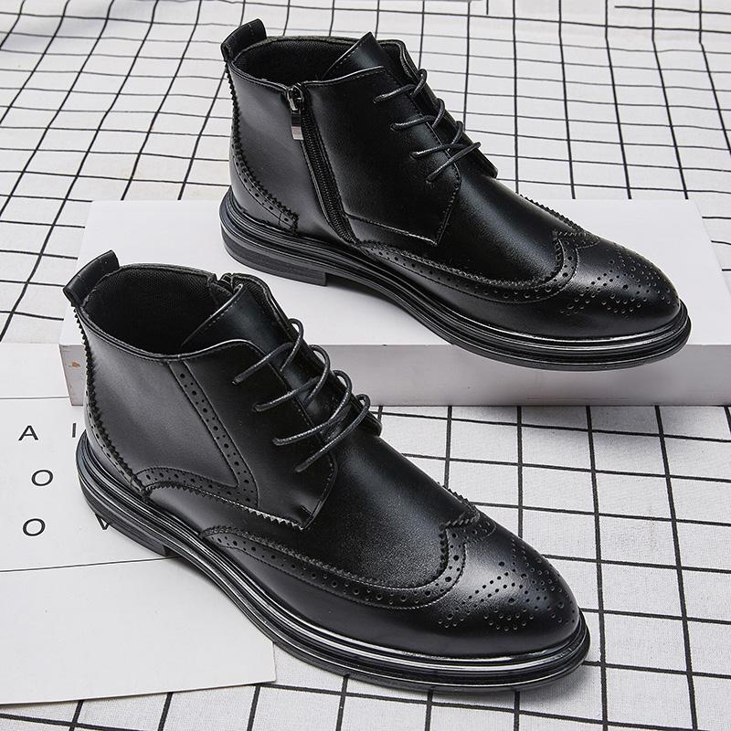 

Мужские кожаные туфли с высоким верхом Ретро и высококачественные стили Модная вечеринка Уличный досуг Ботинки Осень и Зима 46