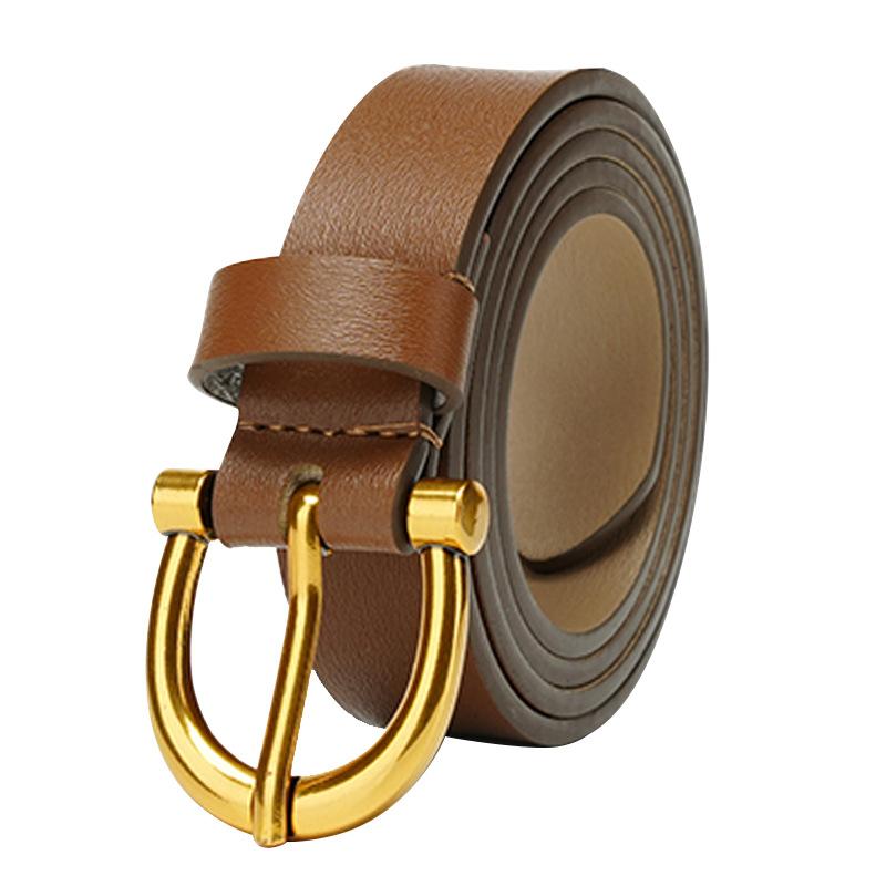 Belt Korean Version Punching Pin Buckle Gold Brown Genuine Leather Cowhide Slim Lady Belt Women's Belt