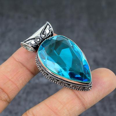 Naturalny szwajcarski niebieski topaz kamień szlachetny 925 srebro biżuteria wisiorek 1,97 "p5t56