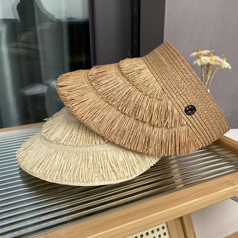 Designer  Brand Sun Fringe Straw Hat Women'S Summer Empty Top Sun Hat Outdoor Parma Uv Protection Beach Sun Hat