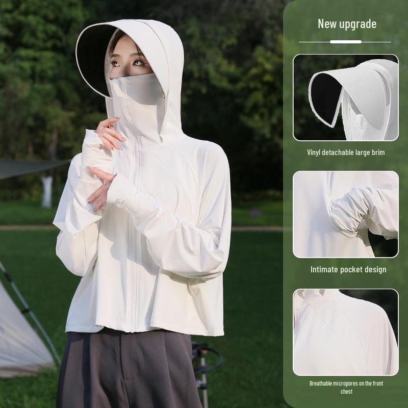 Women's Summer 2024 UV Protection Ice Silk Cycling Cardigan – Black Glue Original Yarn, Lightweight, and Breathable.