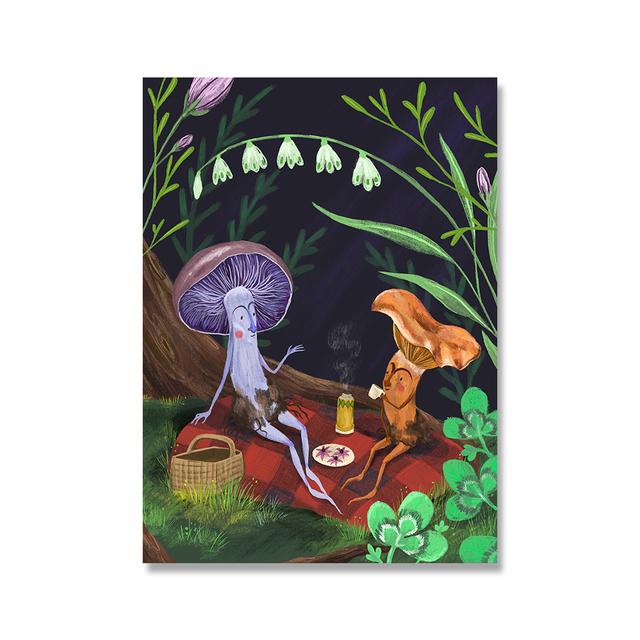 Funny Vintage Poster Frog Ride Bicycle Art Print Mushroom Strawberry Flower Dandelion Wall Art Canvas Painting Home Decor No Frame