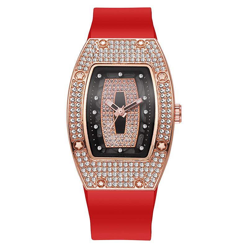 Liu S Wine Barrel-Shaped Diamond-Encrusted Quartz Tape Women S Watch Fashion Trend Temperament Women S Watch Silicone Watch
