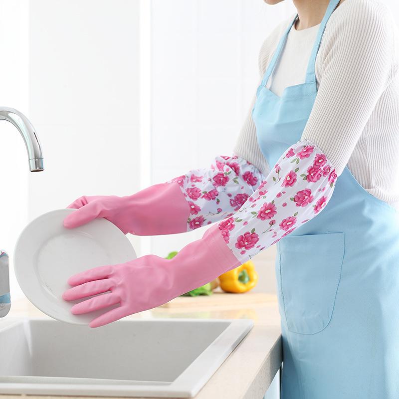 Winter Household Cleaning Warm Dishwashing Drawstring Fresh Open Mouth Laundry Gloves