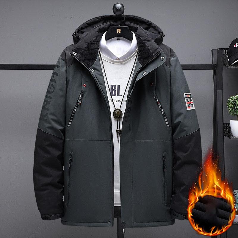 Outdoor Black Fashion Parkas Zip Up Jacket Winter Thick Velvet Oversize Coat For Men's Windproof Waterproof Clothes