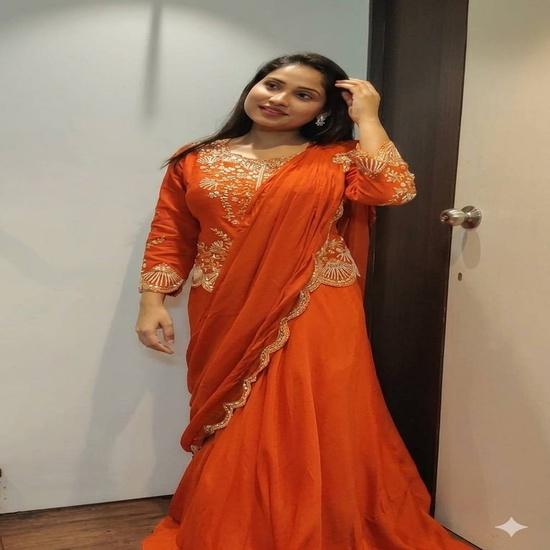 Radiant Orange Embroidered Indo-Western Lehenga Set