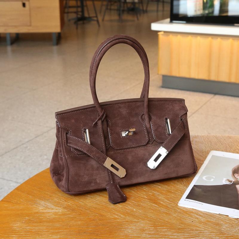 30Cm horizontal low version velvet platinum bag, first layer matte cowhide underarm bag (H01BK)