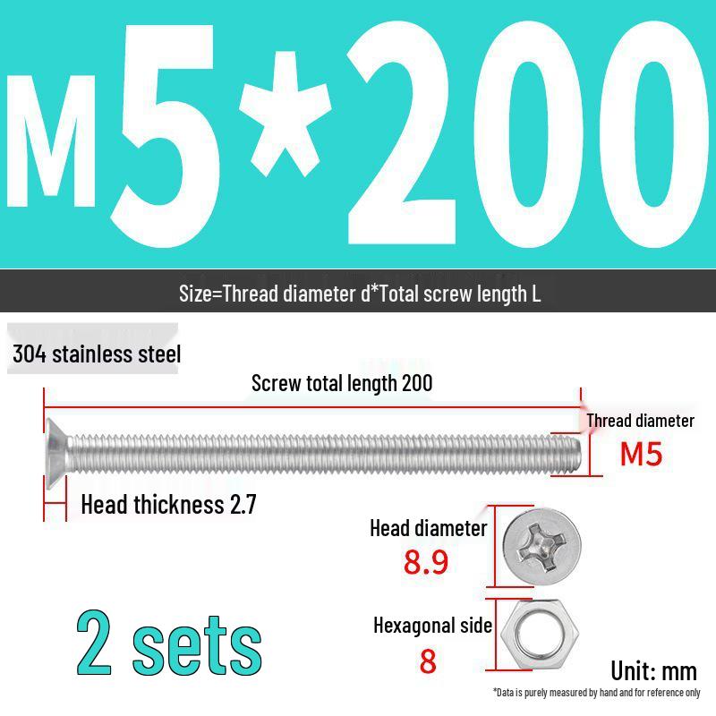 304 Stainless Steel Extra Long Phillips Flat Head Screws and Nuts Set (2M, 3M, 4M)