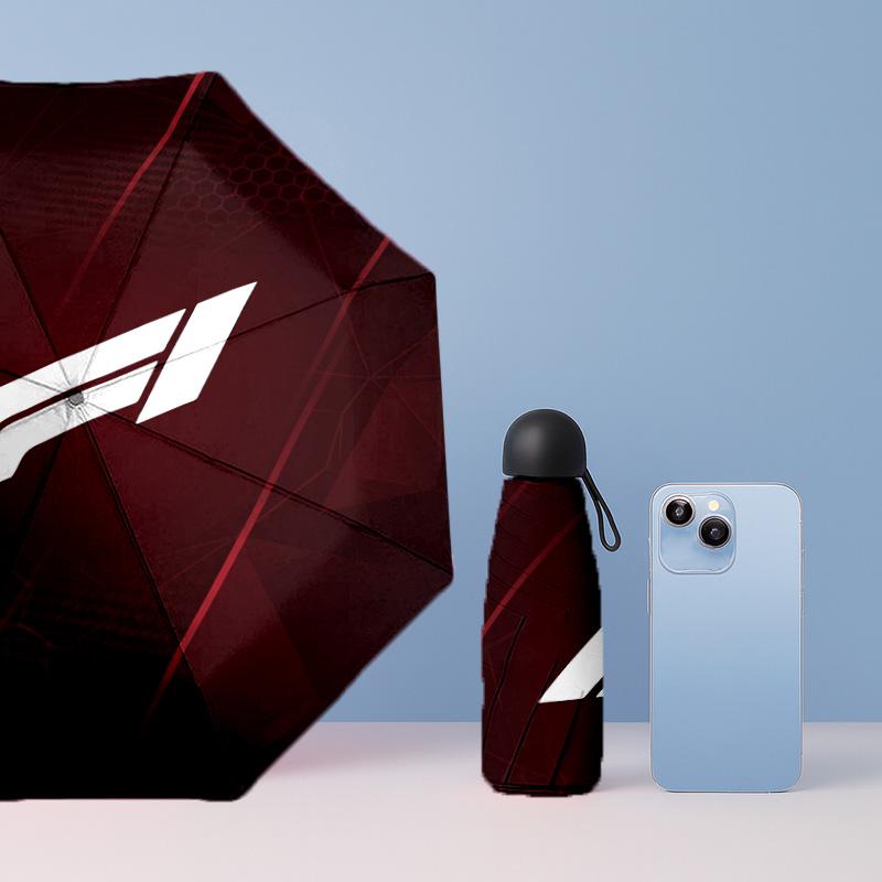 F1 Printed 5?Fold Mini Umbrella 8?Rib Windproof Compact Umbrella For Women Pocket Carry