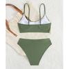 High Waist Bikini Set for Women Solid Color Pleated Sling Two Piece Swimwear Sexy Beachwear Summer Bathing Suit Fashion Trendy