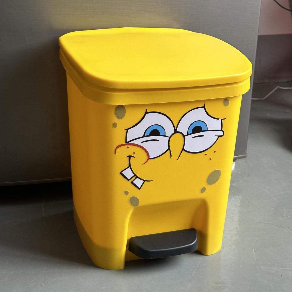 SpongeBob Cartoon Foot-Operated Trash Can with Lid for Living Room, Bedroom, Bathroom