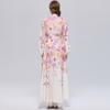 Spring/Summer Romantic Floral Print Stand-Up Collar Bell-Sleeve Slimming Party Dress for Women Elegant Single-breasted Maxi Dress with Belt