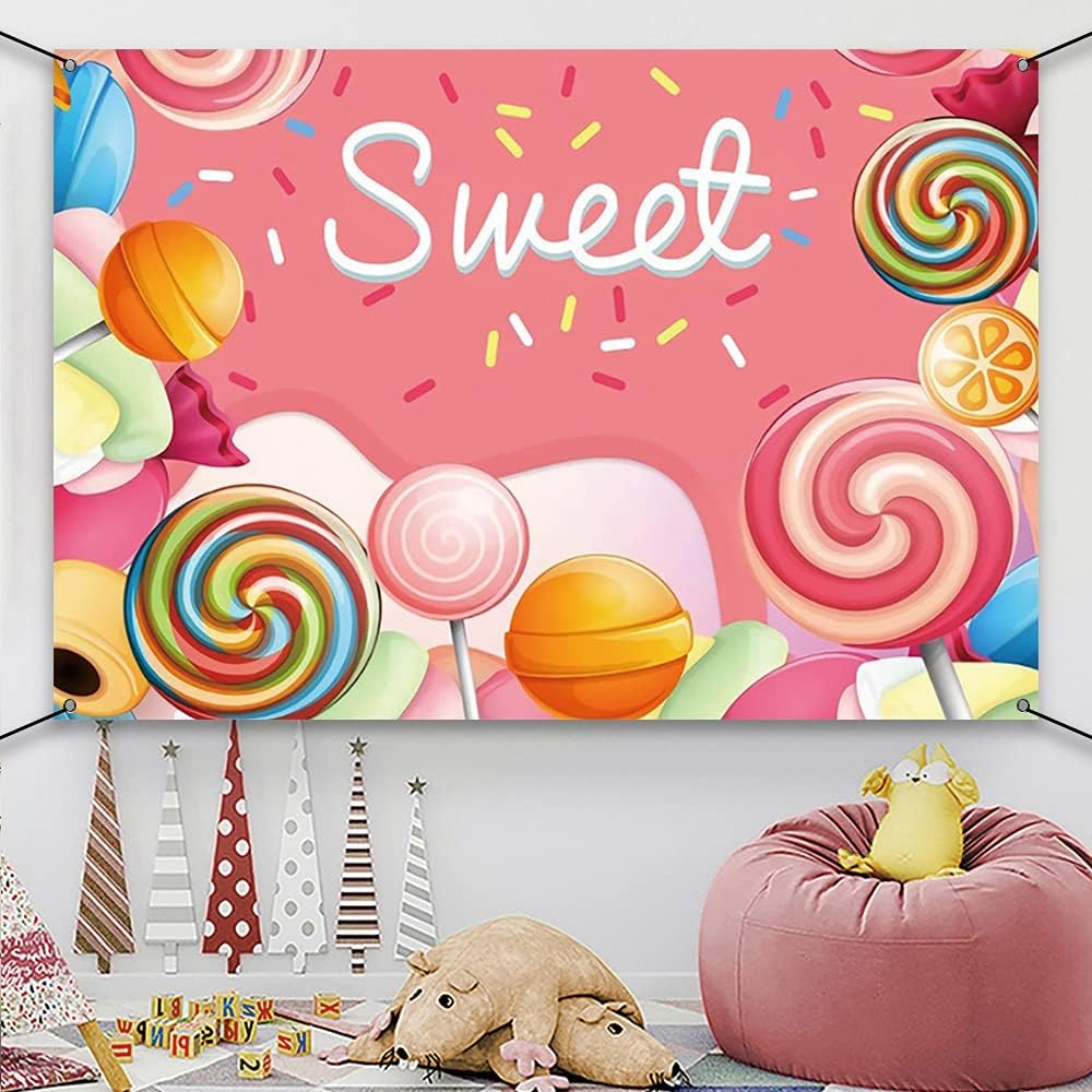 

AWERT Полиэстер 6x3.6 фута Баннер Сладкая Конфетная Страна - Красочный Фон с Леденцами - Тема Конфетной Страны для Вечеринки в честь Рождения Ребенка и Украшения для Десертной Вечеринки по случаю Дня Рождения
