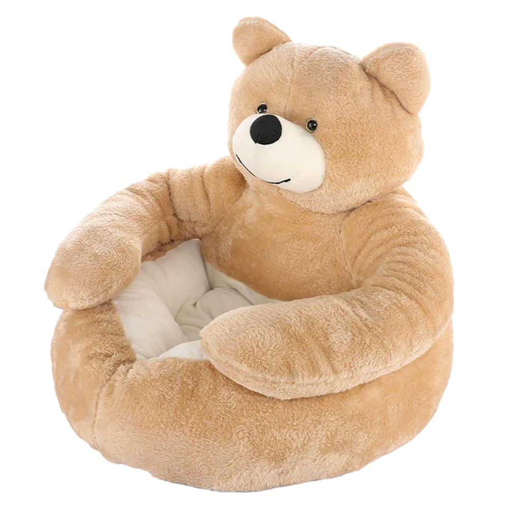 Warm Pet Nest Teddy Bear Dog Bed Cozy Fluffy Plush Cat Sofa Bed Non-Slip Detachable Warm Cuddle Bed for Cats Dogs