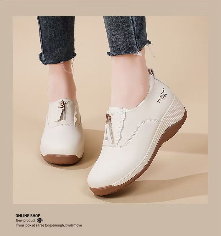 

Foreign trade hot-selling popular slope heel platform sports shoes outdoor running travel comfortable inner heightening heel zipper casual shoes 35 белый