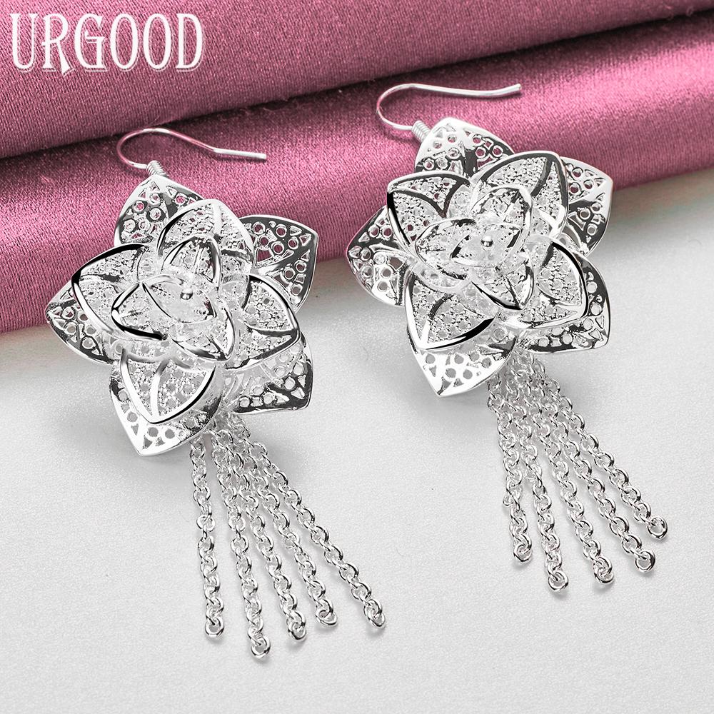 925 Sterling Silver Flower Earrings Wedding Jewelry