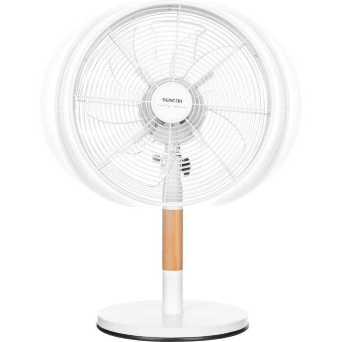 Ventilateur de bureau - SENCOR - SFE 3080WH - 3 vitesses - Oscillation 80° - Design métal et bois