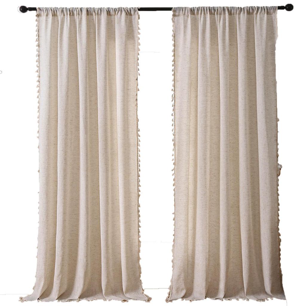 Modern Minimalist Bamboo Joint Hemp Door & Window Semi-Shading Curtain - Solid Color, High-End Feel