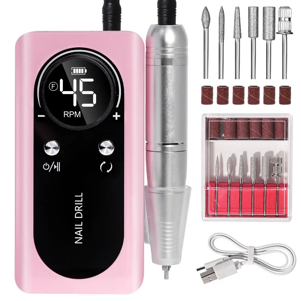 45000RPM Nail Drill Machine Portable Rechargeable Electric Nail File With HD LCD Display Professional Nail Art Polishing Machine