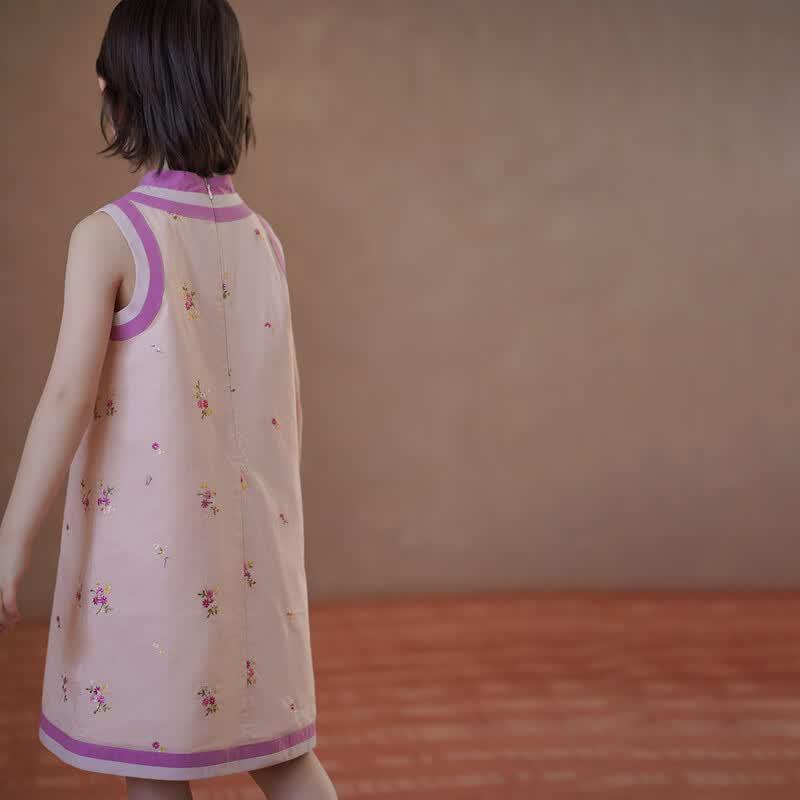 Hacikis Girls' Embroidered New Chinese Style Sleeveless Dress
