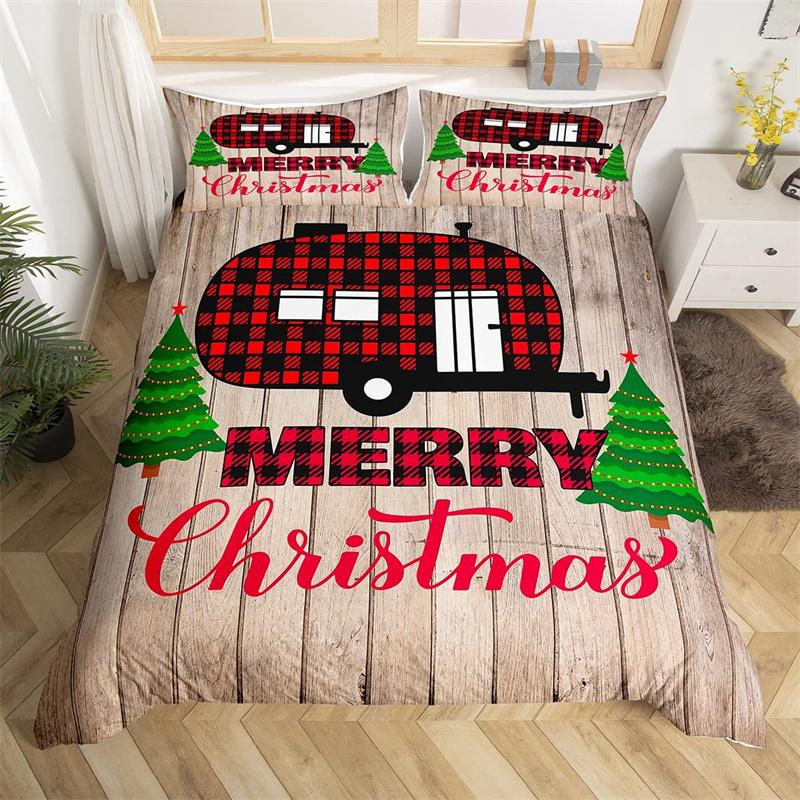 Vánoční povlak na přikrývku Santa Claus Ložní souprava Vánoční Šťastný Nový Rok Dekor Přikrývka Mikrovlákno Přehoz na postel Královská velikost