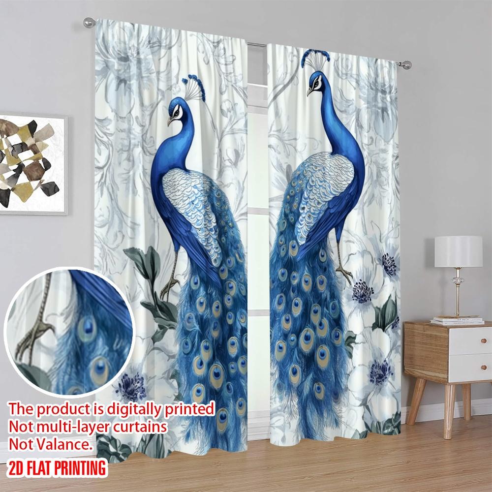 2pcs,2D Plane Printing Window Curtain Peacock Harmony Durable 100% Polyester Fabric (without Rod) Decorations For Home Ldeal for