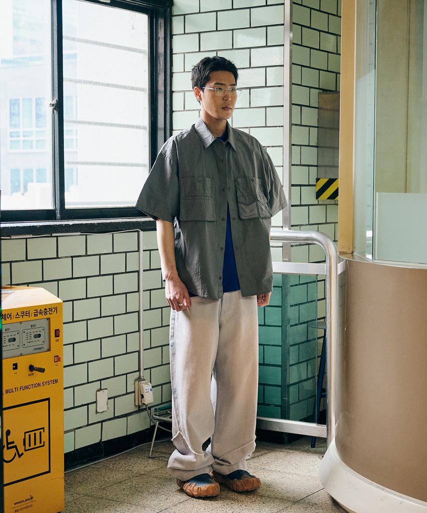 Nontaib Mesh Twin Cargo S/S Shirts (Grey)