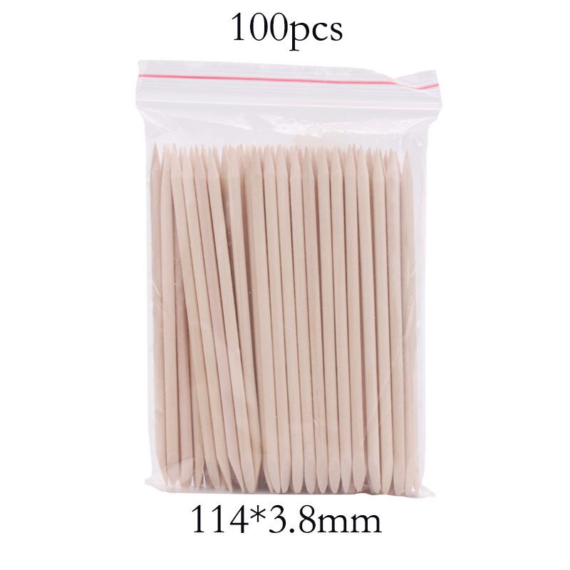 100-Piece Double-Ended Orange Wood Cuticle Pushers (11.4cm) - Nail Dotting Tools