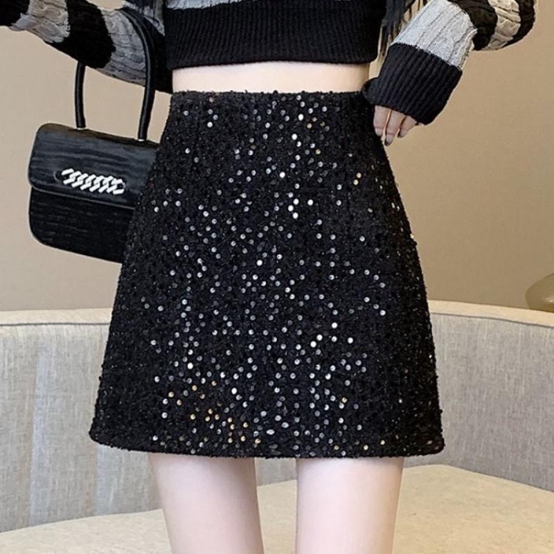 2024 French Chic Women's Sequin Tweed Pencil Skirt - Autumn/Winter Collection