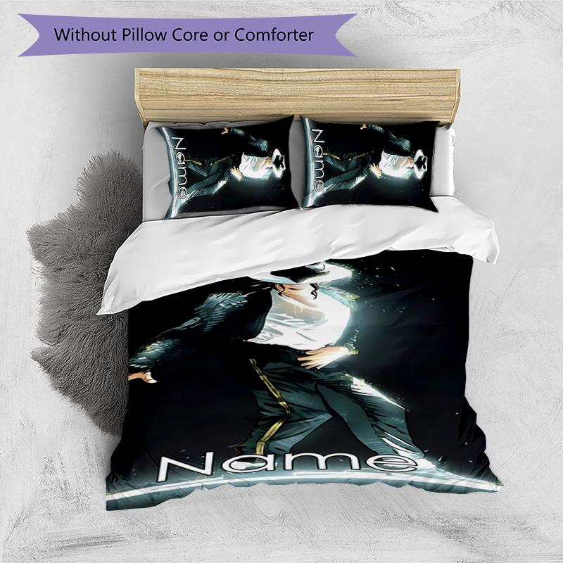 3pcs Custom Name Cartoon Michael Jackson Bedding Set Duvet Cover Closure Includes 1 Duvet Cover & 2 Pillowcases for All Seasons Bedroom Decor