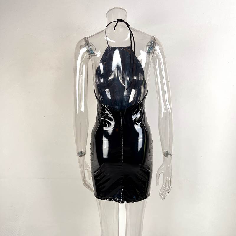 

Женское сексуальное платье с открытой спиной и поясной сумкой, с вырезом на шее и разрезом на бедрах L чёрный