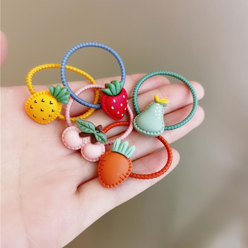 Cute Cartoon Fruit Hair Ties for Girls - High-Elasticity Soft Stretchy Vibrant Colors for Everyday Casual Wear, All-Season Use