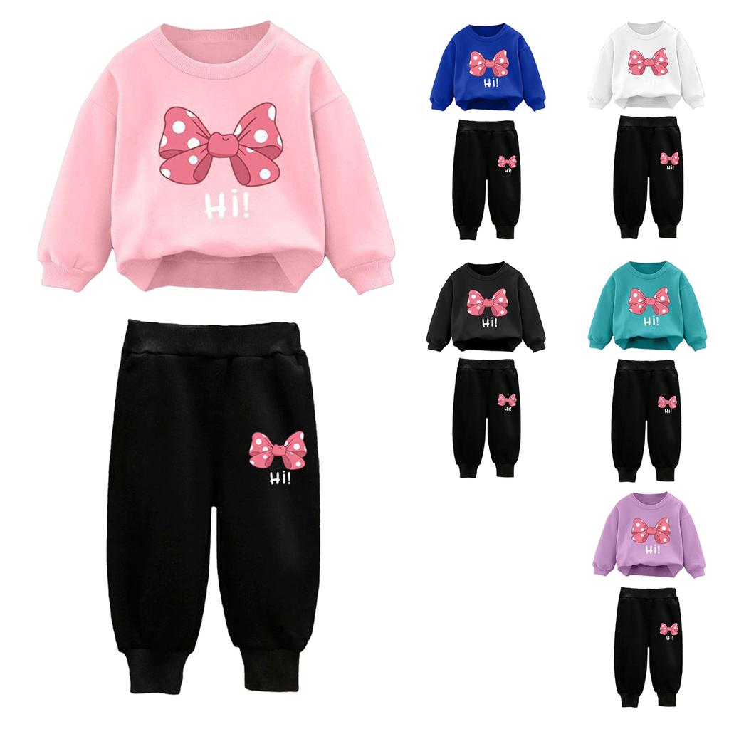 Kids Girls 2Pcs Sweatshirt Outfit Rib Trim Sweatshirt and Jogger Pants Casual Suit