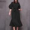 ZANZEA Women Casual Round Neck Loose Half Sleeve Long Dress