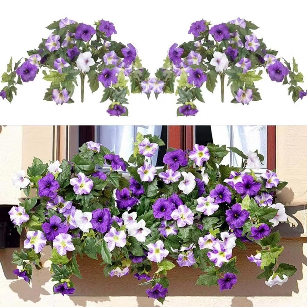 UV Resistant Simulated Leaf Vines Realistic Faux Petunias Artificial Petunias Flowers  Balcony