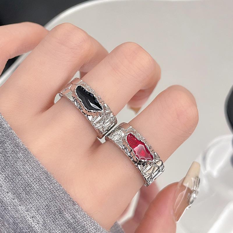 Original Design Enamel Irregular Lava Texture Niche Premium Sense Dripping Oil Cold Wind Opening Ring Female