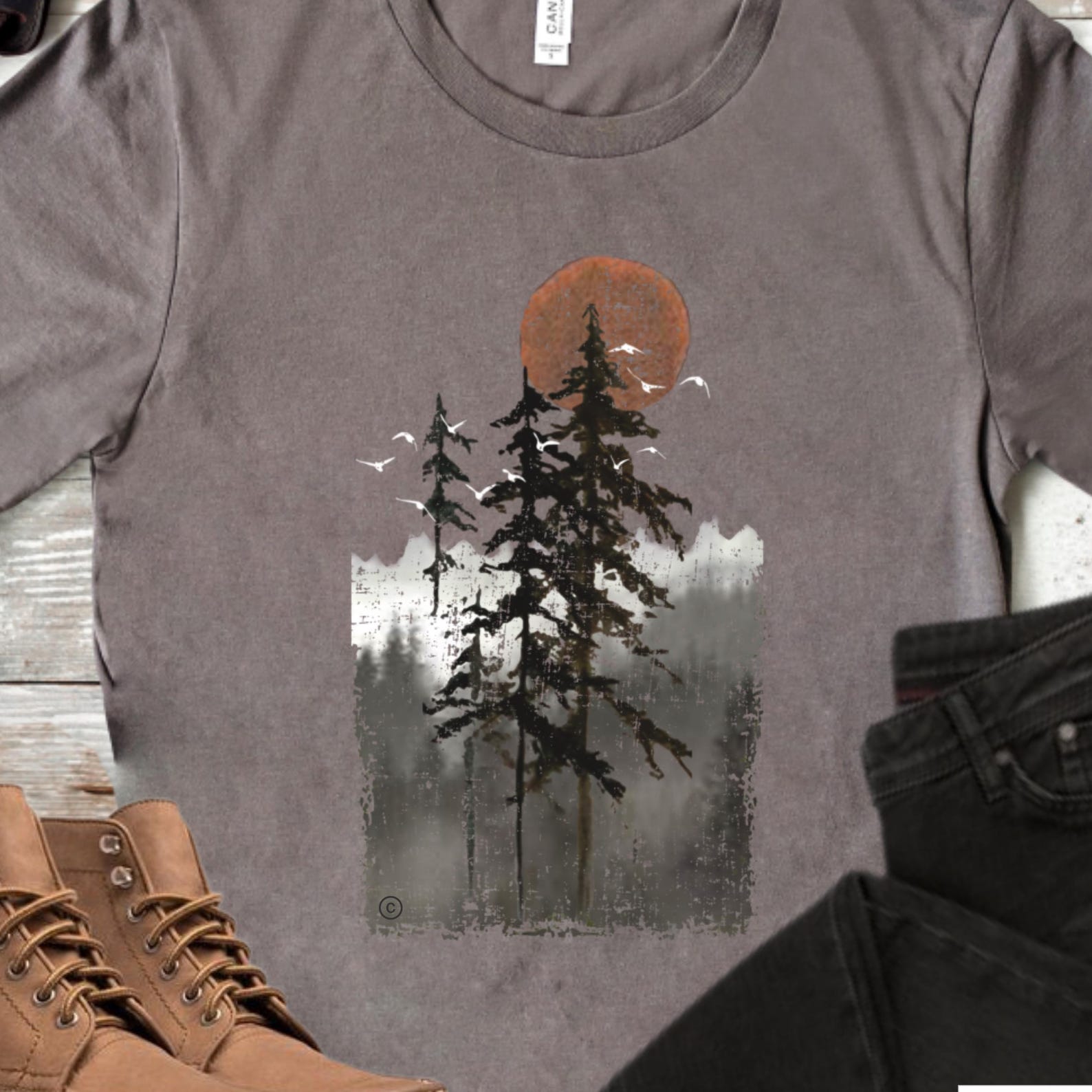 Misty Morning Nature T-Shirt: Graphic Camping Tee 4XL