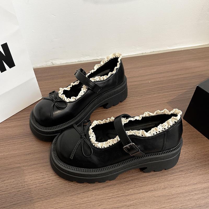 Thick-soled Heightened Light-mouth Sweet Bow Mary Jane Shoes Women's Spring 2025 Fashion Versatile Light-mouth Small Leather Shoes
