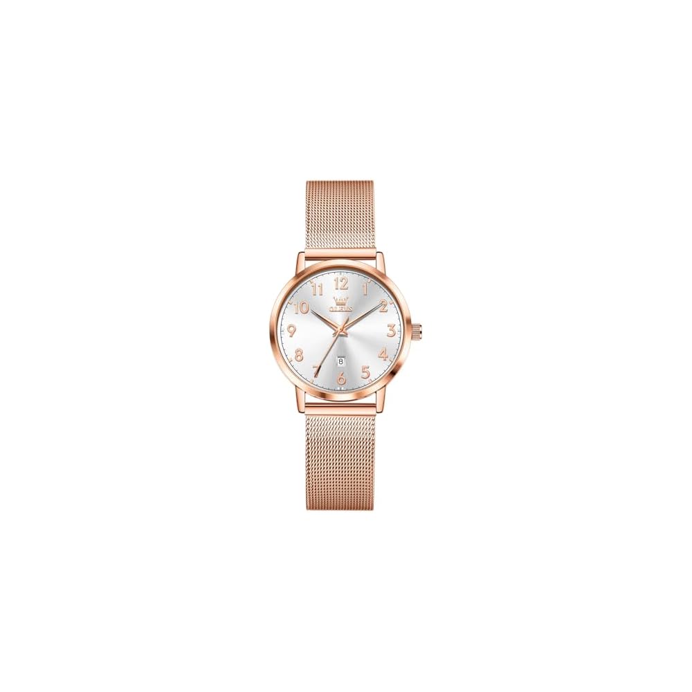 OLEVS Women s Milanese Mesh Analog Watch Waterproof Simple Dial Fashion Timepiece